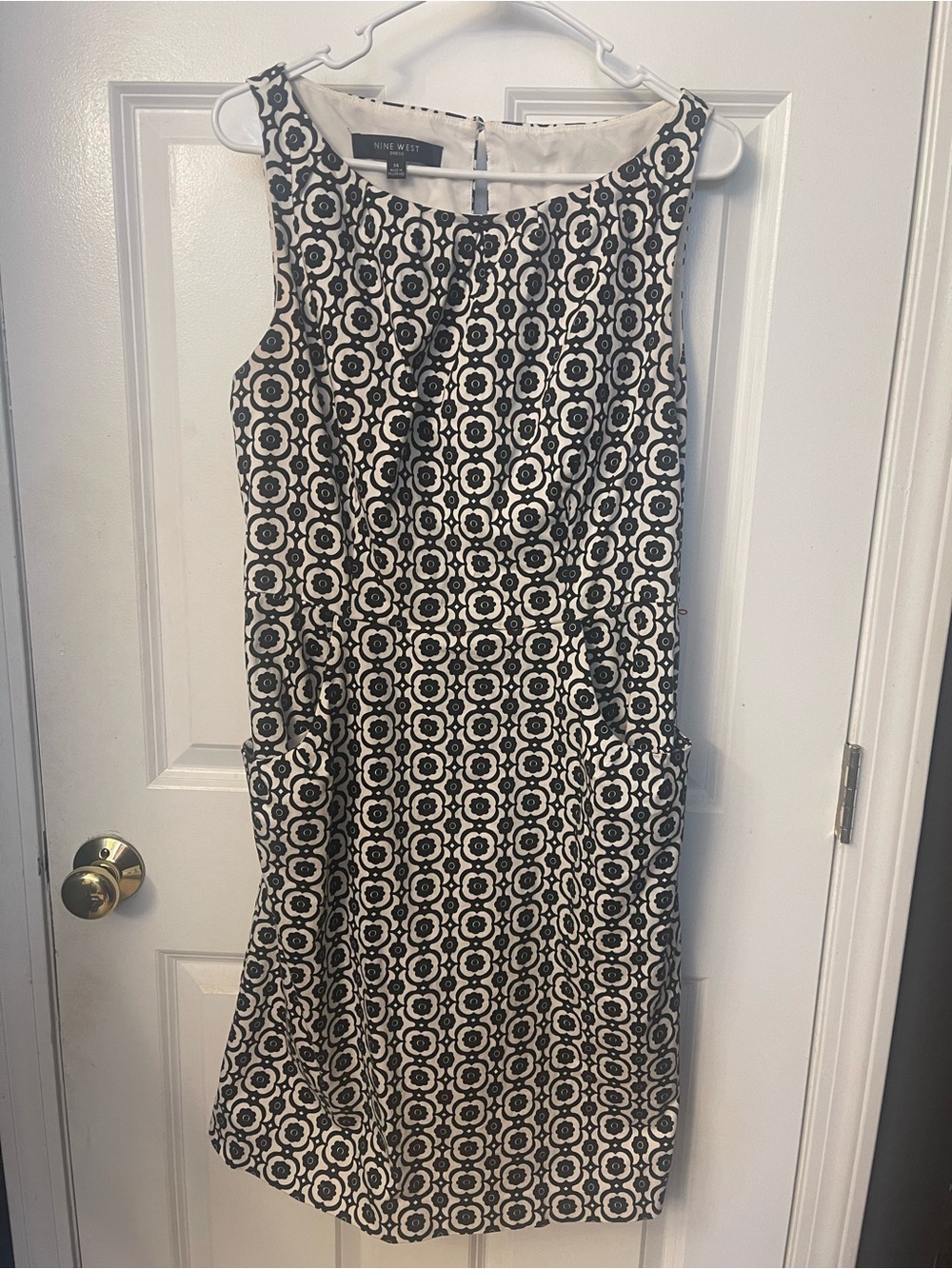 Nine West Black and White Floral Geometric Midi Dress